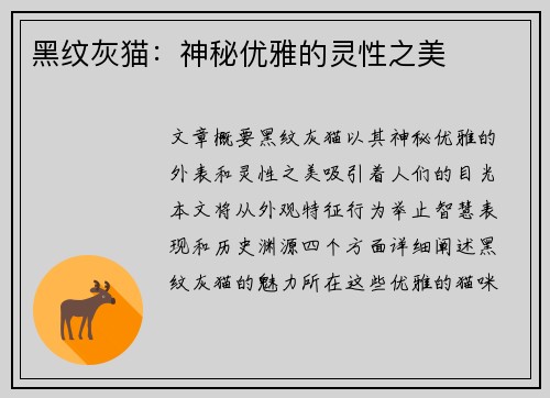 黑纹灰猫：神秘优雅的灵性之美