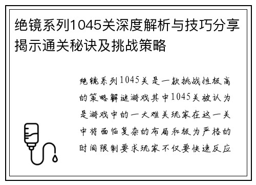 绝镜系列1045关深度解析与技巧分享揭示通关秘诀及挑战策略